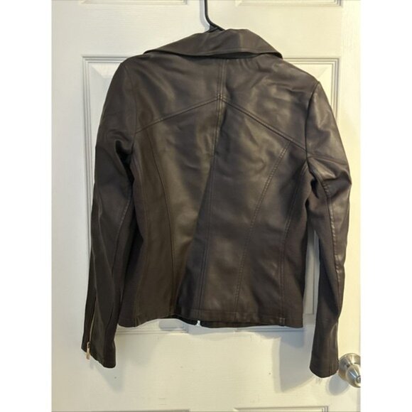 Kenneth Cole Reaction Womens  Moto Jacket Size S Dark Brown Faux Leather‎ Zipper - Picture 7 of 8